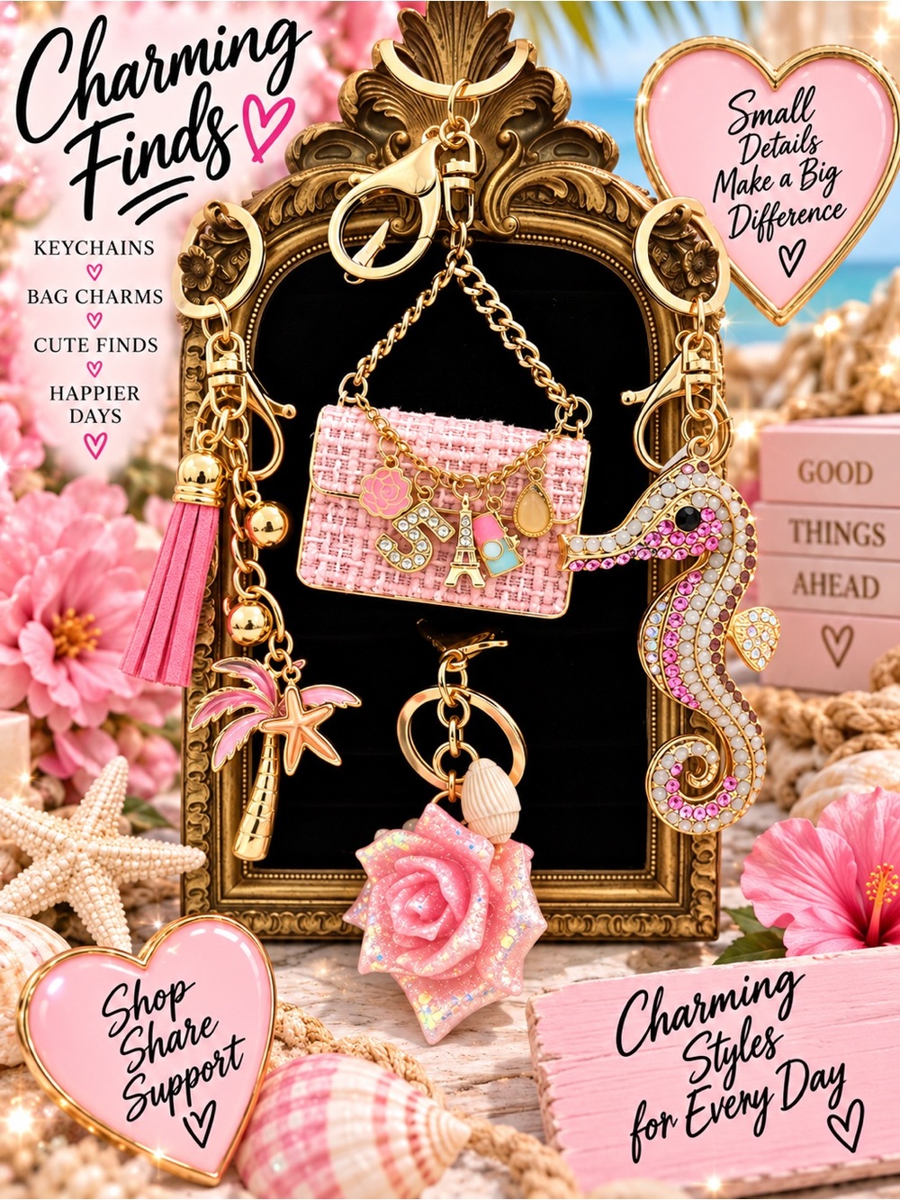 Lux charm set of 4 keychain bag charms 🌟